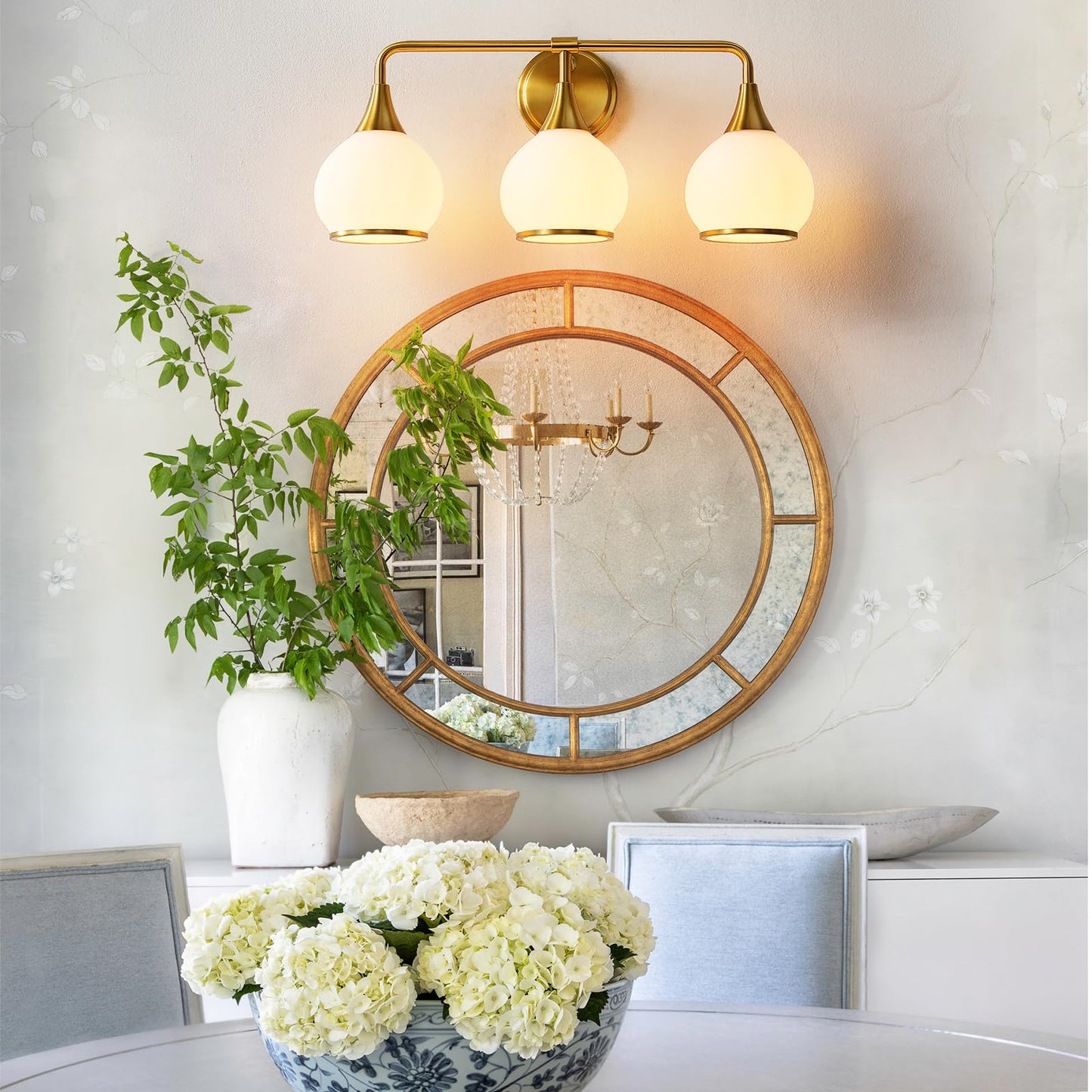 Stylish Gold Vanity Light - 3-Light Globe Fixture