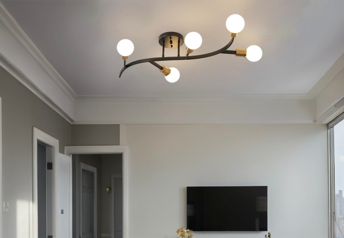 6-Light Ceiling Fixture - Black & Gold Semi-Flush Mount