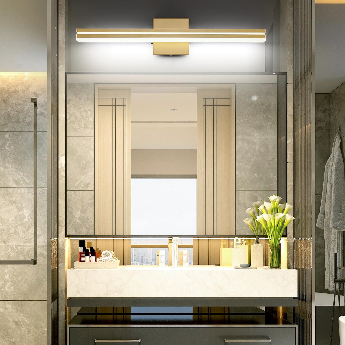 24” Modern Gold Dimmable Bathroom Vanity Light