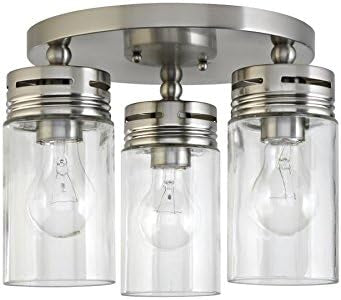 3-Light Brushed Nickel Flush Mount Ceiling Fixture – Mason Jar Design