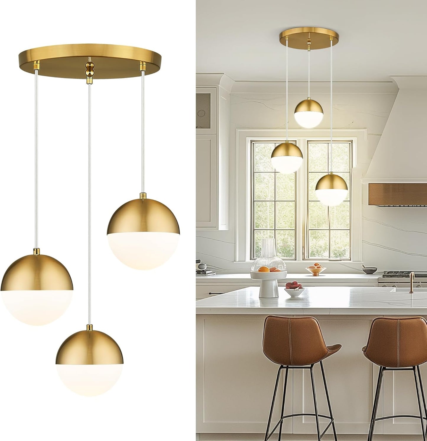 3-Light Gold Sphere Pendant Cluster