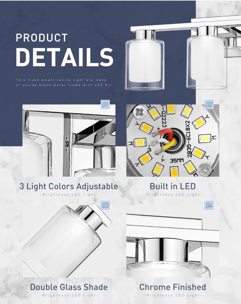 4-Light Chrome Vanity Light – Sleek Double Glass Shades