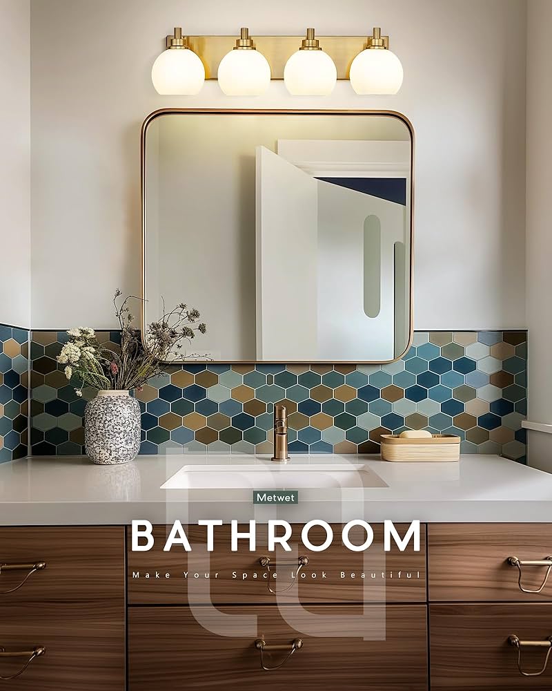 4-Light Gold Bathroom Vanity Light - Modern Globe Fixture