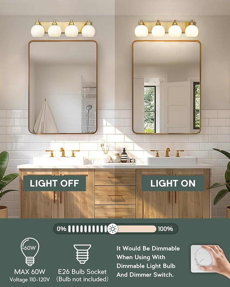 4-Light Gold Bathroom Vanity Light - Modern Globe Fixture
