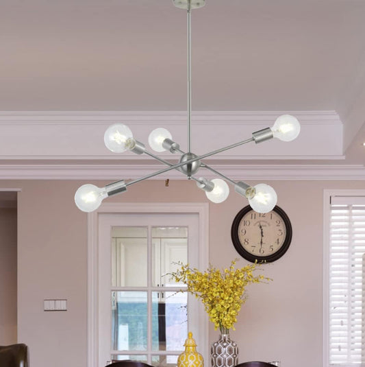 Modern Sputnik Brushed Nickel 6-Light Chandelier