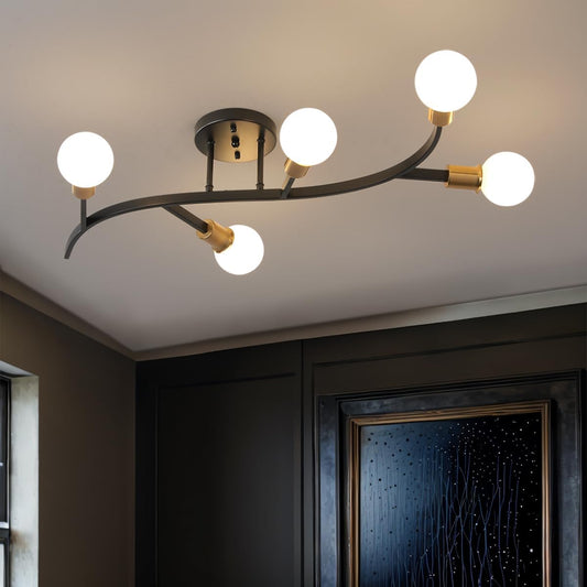6-Light Ceiling Fixture - Black & Gold Semi-Flush Mount