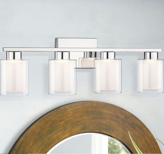 4-Light Chrome Vanity Light – Sleek Double Glass Shades