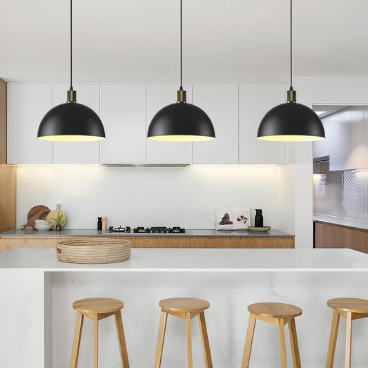 Modern Pendant Light Set - 3 Pack Black & Gold Kitchen Island Lights