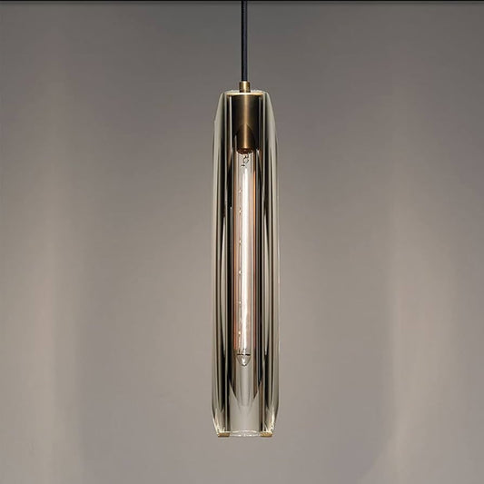 Modern Vertical Glass Pendant Light – Smoky Black Tube Fixture